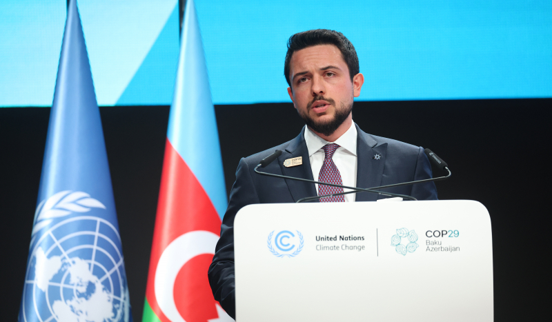 مندوبا عن الملك، ولي العهد يلقي كلمة الأردن في مؤتمر الأمم المتحدة للمناخ في أذربيجان